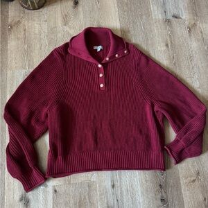 J.Crew Red Ribbed Sweater with Button Detail Size XL
